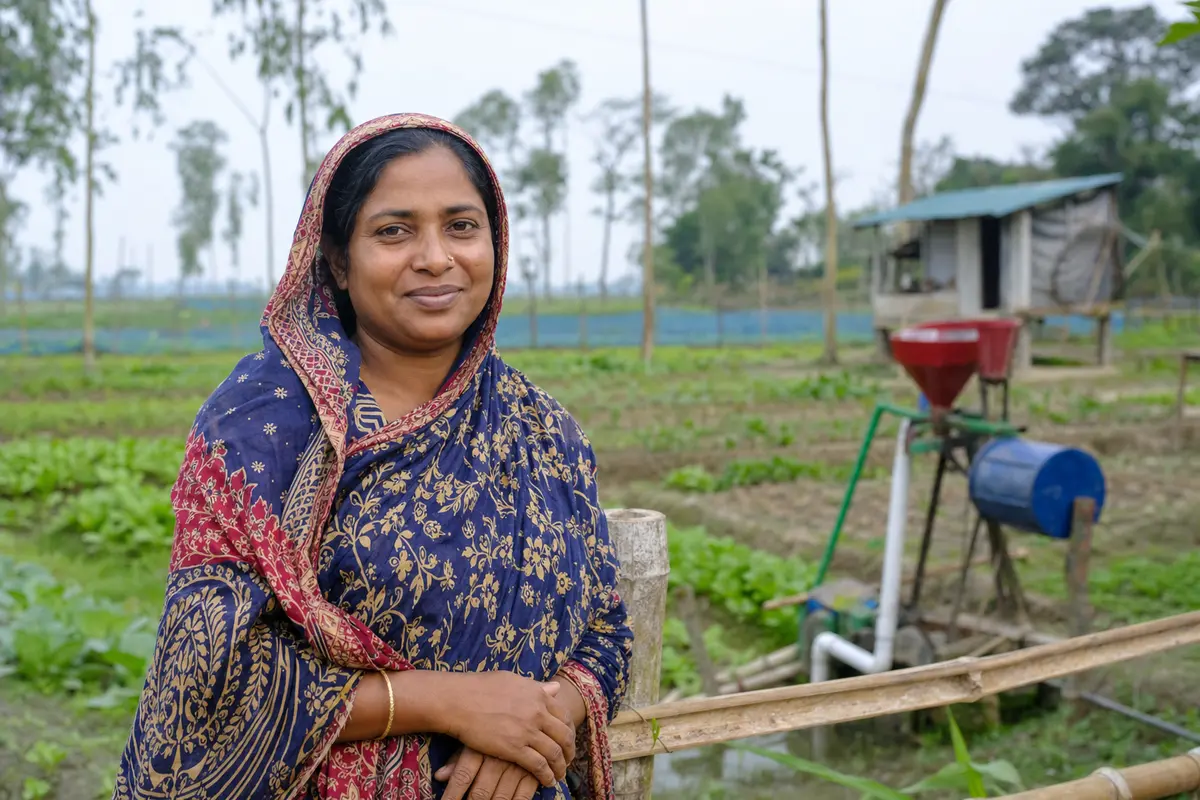 A Bangladeshi woman innovator at an agricultural technology site.